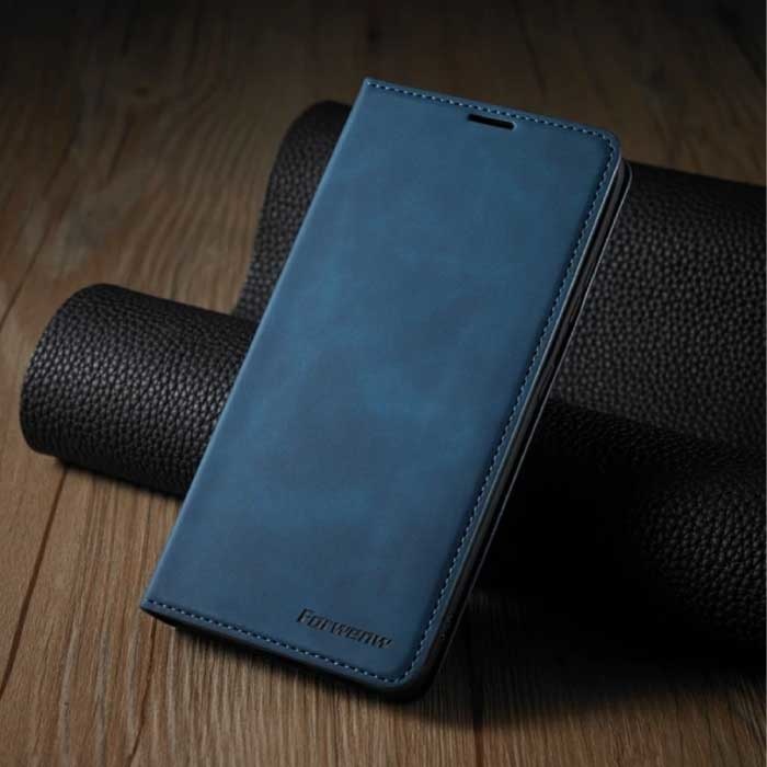 Forwenw iPhone 14 Plus Flip Case Wallet - Etui portefeuille en cuir bleu