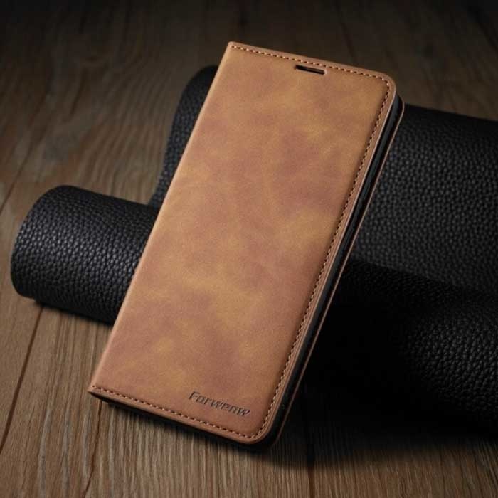 Custodia a portafoglio per iPhone 14 Pro Max Flip - Custodia a portafoglio in pelle marrone