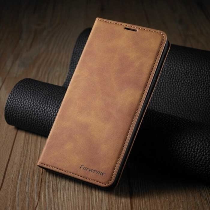 Forwenw iPhone 14 Flip Case Wallet - Etui portefeuille en cuir marron