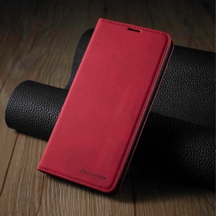 Custodia a portafoglio per iPhone 14 Pro Max Flip - Custodia a portafoglio in pelle rossa
