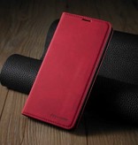 Forwenw iPhone 14 Flip Case Portfel - Pokrowiec na portfel Skórzany pokrowiec Czerwony