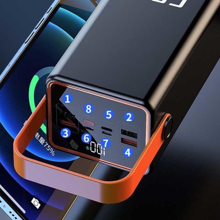 Power Bank 80000 MAh Con Display LCD, 3 Ingressi E 4 Uscite USB, Torcia Integrata E Design Specchiato, Per Lunghi Viaggi