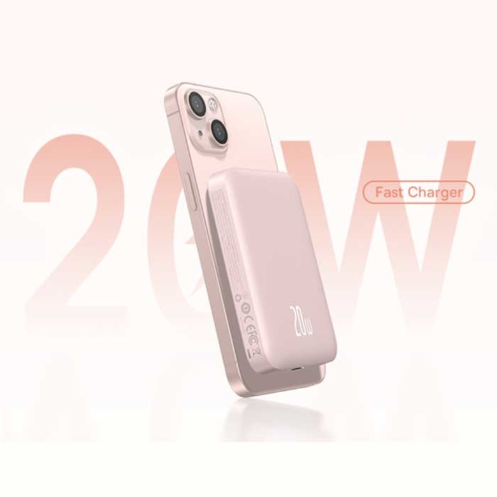 10.000 mAh Mini Magnetic Qi Power Bank für Mobiltelefone - 20 W PD-Ladegerät Wireless Battery Battery Pink