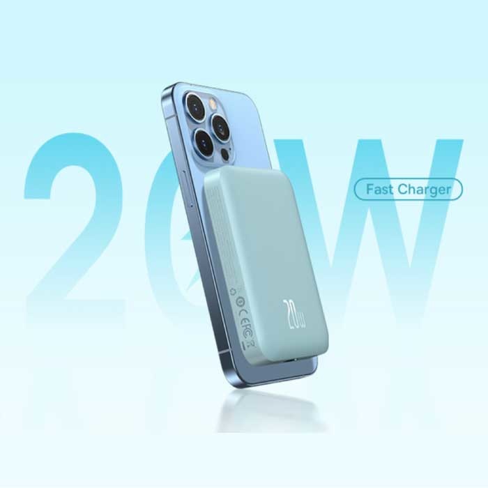 10.000 mAh Mini-Magnet-Qi-Powerbank für Mobiltelefone – 20 W PD-Ladegerät, kabelloser Akku, blau