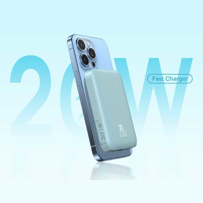 10.000 mAh Mini Qi Power Bank magnetico per telefoni cellulari - Caricabatterie PD da 20 W Batteria wireless Batteria blu