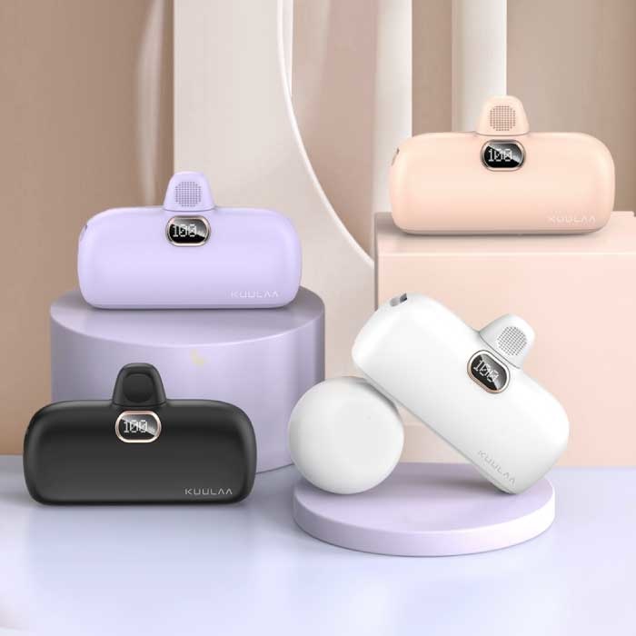 Kuulaa 5000mAh Mini Powerbank voor USB-C - QC / PD Externe Noodaccu Batterij Oplader Wit