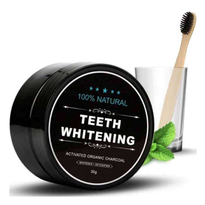 Whitening Powder with Bamboo Toothbrush - Charcoal Teeth Whitening Kit