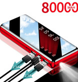 Tollcuudda 80.000mAh Powerbank met 4 Poorten - Ingebouwde Zaklamp - Externe Noodaccu Batterij Oplader Charger Rood