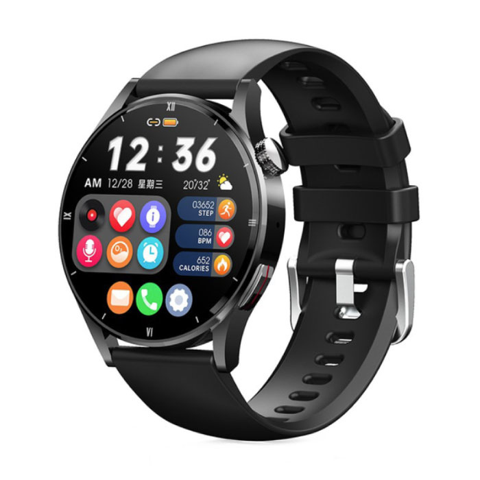 Smartwatch z monitorem temperatury ciała, ciśnieniomierzem i tlenomierzem - Zegarek Fitness Sport Activity Tracker iOS Android - Silikonowy pasek Czarny