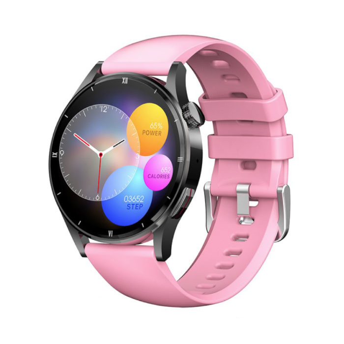 Smartwatch met Lichaamstemperatuur, Bloeddrukmeter en Zuurstofmeter - Fitness Sport Activity Tracker Horloge iOS Android - Silicoon Bandje Roze