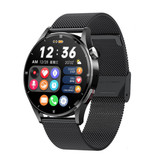 Lige Smartwatch z monitorem temperatury ciała, ciśnieniomierzem i tlenomierzem - Monitor aktywności sportowej Fitness Zegarek iOS Android - Pasek z siatki Czarny