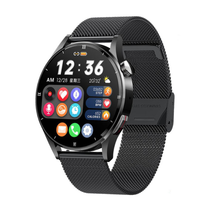 Montre Connectée avec Température Corporelle, Tensiomètre et Oxymètre - Fitness Sport Activity Tracker Montre iOS Android - Bracelet Mesh Noir