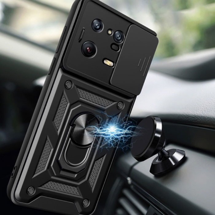 Keysion Xiaomi Mi 11i - Armor Case with Kickstand and Camera Protection - Pop Grip Cover Case Black