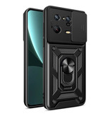Keysion Xiaomi Mi 12 Pro - Custodia Armor con Cavalletto e Protezione per Fotocamera - Custodia Cover Pop Grip Nera