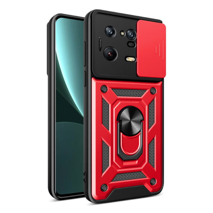 Xiaomi Mi 13 - Armour Case avec Kickstand et Camera Protection - Pop Grip Cover Case Rouge