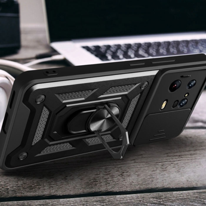 Keysion Xiaomi Mi 12 - Armor Hoesje met Kickstand en Camera Bescherming - Pop Grip Cover Case Blauw