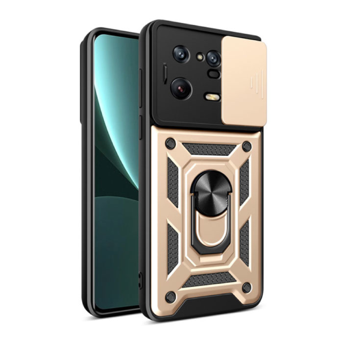 Xiaomi Mi 13 - Armour Case avec Kickstand et Camera Protection - Pop Grip Cover Case Gold