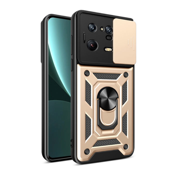 Xiaomi Mi 12 - Armor Hoesje met Kickstand en Camera Bescherming - Pop Grip Cover Case Goud