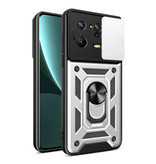 Keysion Xiaomi Mi 13 - Armor Hoesje met Kickstand en Camera Bescherming - Pop Grip Cover Case Zilver