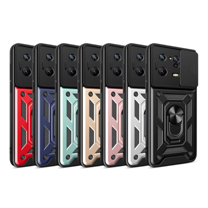 Keysion Xiaomi Mi 11i - Coque Armor avec Béquille et Protection de Caméra - Coque Pop Grip Cover Rose