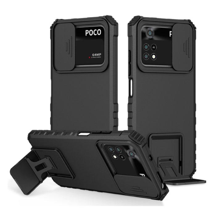 Xiaomi Poco M4 Pro (4G) - Kickstand Case with Camera Slide - Cover Case Black