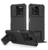 Keysion Xiaomi Poco M3 Pro (5G) - Custodia Cavalletto con Scivolo per Fotocamera - Custodia Cover Nera