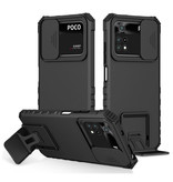 Keysion Xiaomi Poco M3 Pro (5G) - Kickstand Case mit Camera Slide - Cover Case Schwarz