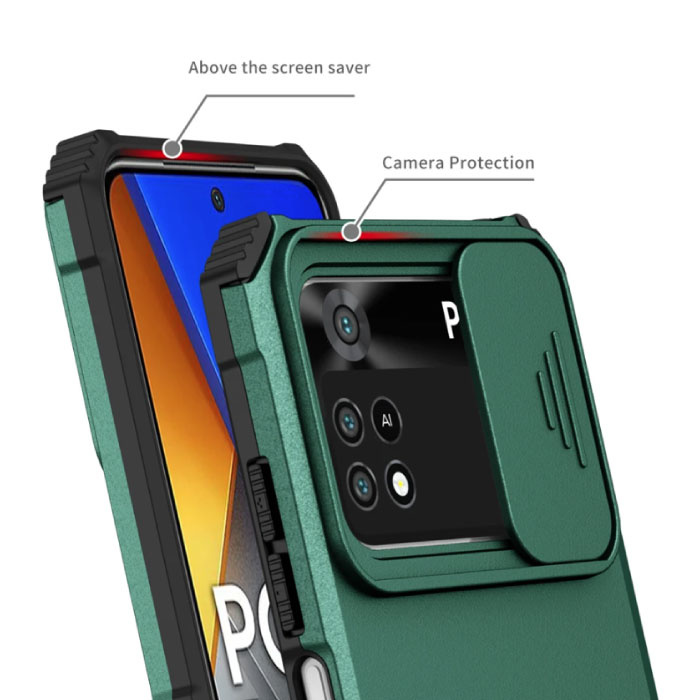 Keysion Xiaomi Poco X3 NFC - Kickstand Hoesje met Camera Slide - Cover Case Blauw