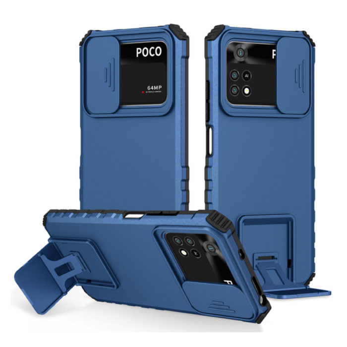 Xiaomi Poco M3 - Custodia Cavalletto con Scivolo per Fotocamera - Cover Case Blu