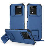 Keysion Xiaomi Poco M3 Pro - Kickstand Case avec Camera Slide - Cover Case Bleu