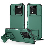 Keysion Xiaomi Poco X3 Pro - Custodia Cavalletto con Scivolo Fotocamera - Custodia Cover Verde Scuro