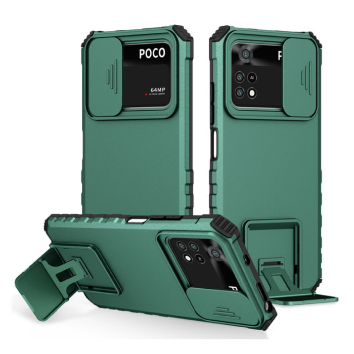 Xiaomi Poco X3 NFC - Custodia Cavalletto con Scivolo Fotocamera - Custodia Cover Verde Scuro