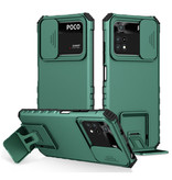 Keysion Xiaomi Poco M3 - Kickstand Case with Camera Slide - Cover Case Dark Green