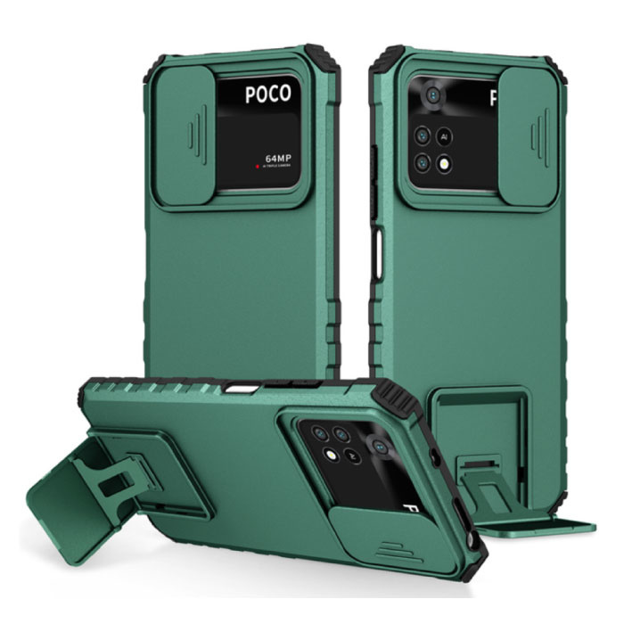 Xiaomi Poco M3 - Kickstand Case with Camera Slide - Cover Case Vert Foncé