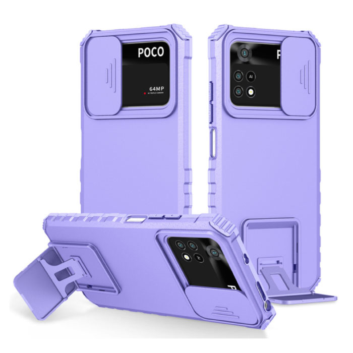 Xiaomi Poco X3 NFC - Kickstand Hoesje met Camera Slide - Cover Case Paars