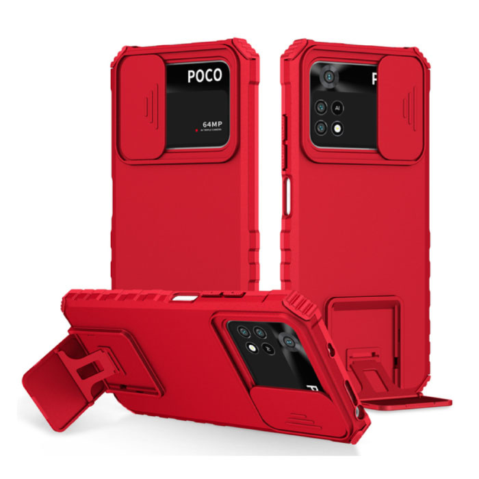 Keysion Xiaomi Poco X3 NFC - Kickstand Case with Camera Slide - Cover Case Red