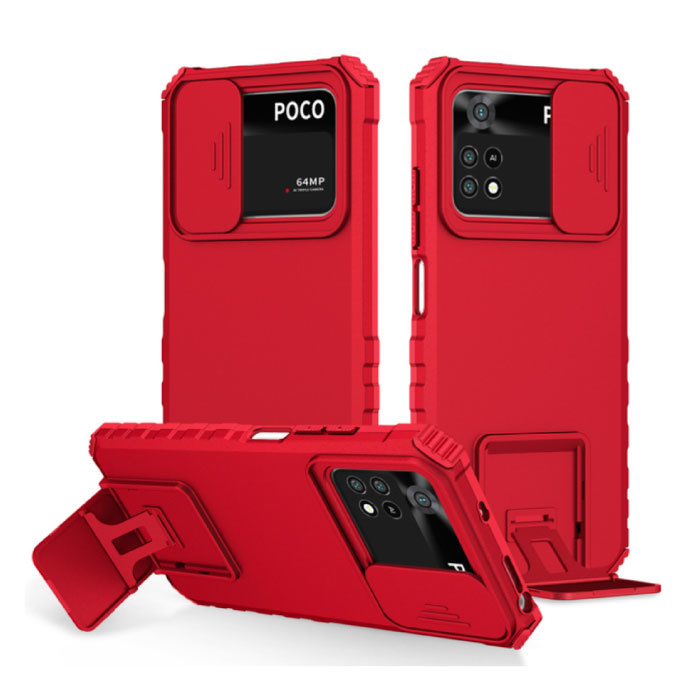Xiaomi Poco M3 - Kickstand Case mit Camera Slide - Cover Case Rot