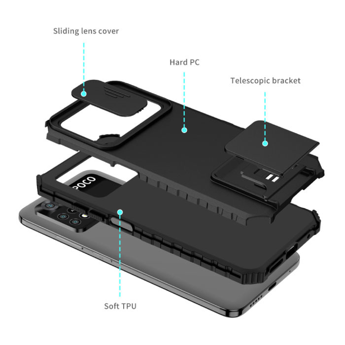 Keysion Xiaomi Poco X3 NFC - Kickstand Hoesje met Camera Slide - Cover Case Wit