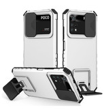 Keysion Xiaomi Poco X3 Pro - Kickstand Case avec Camera Slide - Cover Case Blanc