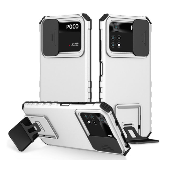 Xiaomi Poco X3 Pro - Kickstand Case avec Camera Slide - Cover Case Blanc