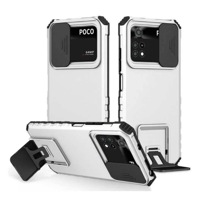 Xiaomi Poco X3 NFC - Custodia Cavalletto con Scivolo Fotocamera - Custodia Cover Bianca