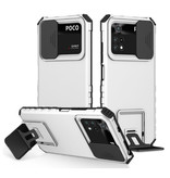 Keysion Xiaomi Poco M3 - Custodia Cavalletto con Scivolo Fotocamera - Cover Case Bianca