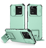 Keysion Xiaomi Poco M3 Pro - Kickstand Case avec Camera Slide - Cover Case Vert