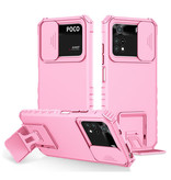 Keysion Xiaomi Poco X3 NFC - Kickstand Case avec Camera Slide - Cover Case Rose