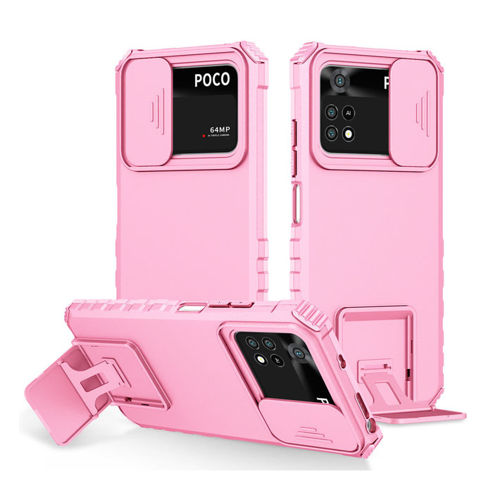 Xiaomi Poco M3 - Kickstand Hoesje met Camera Slide - Cover Case Roze
