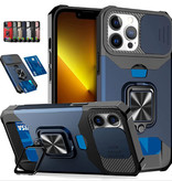 Huikai iPhone 12 Pro - Card Slot Hoesje met Kickstand en Camera Slide - Grip Socket Magnetische Cover Case Zilver - Copy