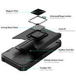 Huikai iPhone 14 - Card Slot Case with Kickstand and Camera Slide - Grip Socket Magnetic Cover Case Silver