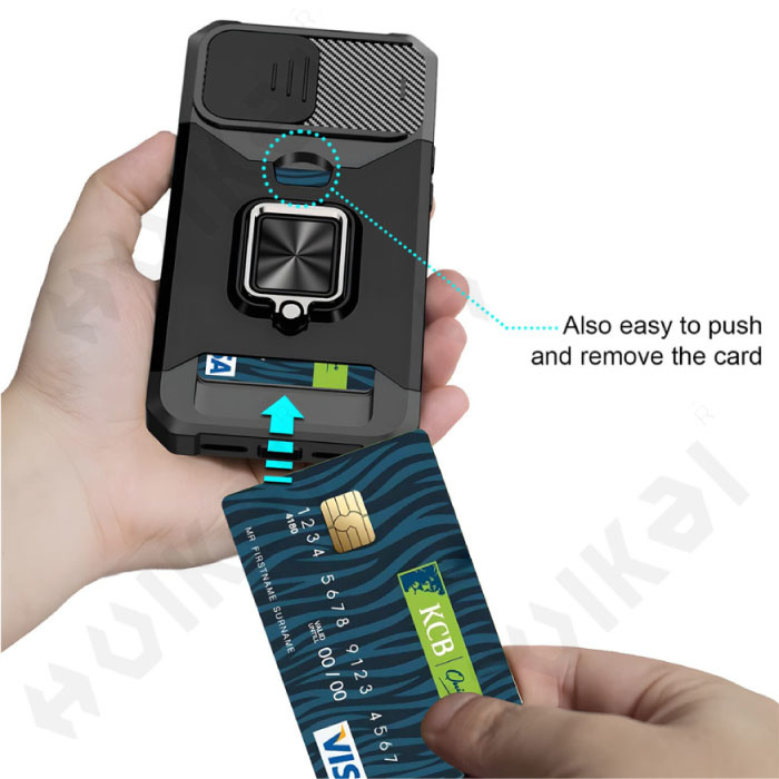 Huikai iPhone 14 Pro Max - Etui na karty z podstawką i wysuwaną kamerą - Magnetyczne etui z uchwytem na gniazdo Srebrne