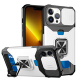 Huikai iPhone 13 Pro Max - Card Slot Case with Kickstand and Camera Slide - Grip Socket Magnetic Cover Case Silver