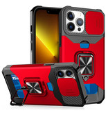 Huikai iPhone 6 - Étui à fente pour carte avec béquille et glissière pour appareil photo - Étui de protection magnétique Grip Socket Rouge